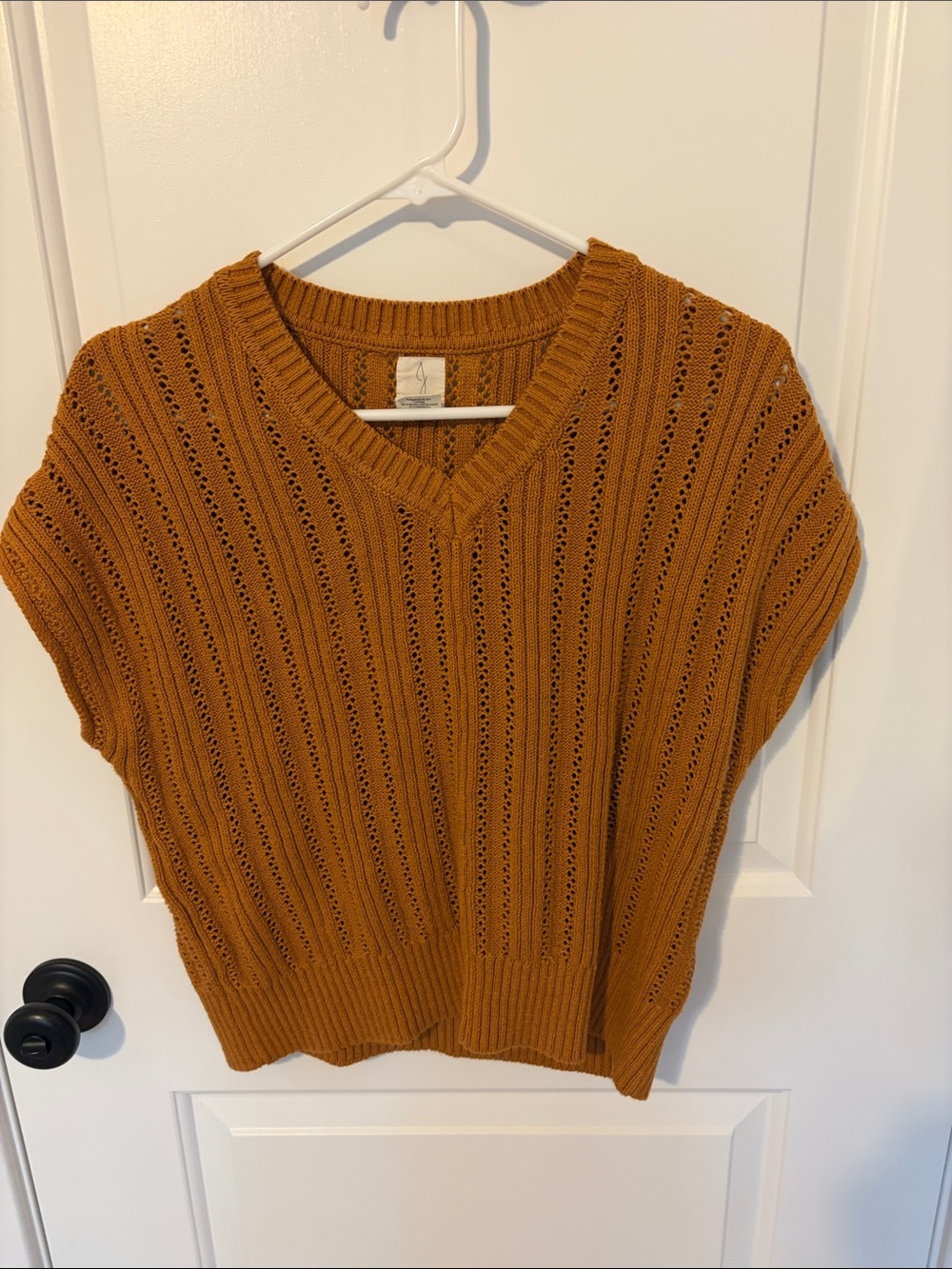 Joie Openwork V-Neck Knit Sweater Vest in Carmel